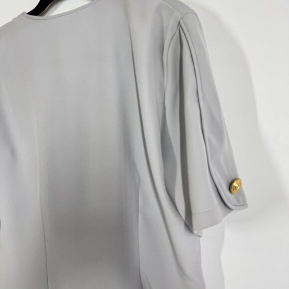Vintage Marilyn Athens Gray Blouse Top Size 46 Gold Spiral Buttons Short Sleeve - Picture 9 of 12